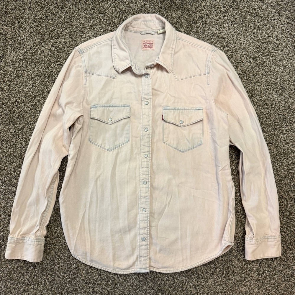 Levi’s Long Sleeve Shirt Pearl Snap Light Pink Women’s Size Medium